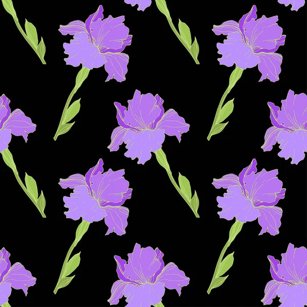 Vector Isolated Purple Irises Seamless Background Pattern Fabric Wallpaper Print — Stock Vector