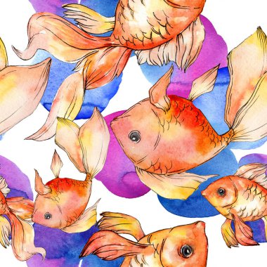 Renkli soyut çizim ile sulu boya su renkli goldfishes. Sorunsuz arka plan deseni. Kumaş duvar kağıdı yazdırma doku.