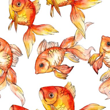 Sulu boya su renkli goldfishes üzerinde beyaz illüstrasyon izole ayarlayın. Sorunsuz arka plan deseni. Kumaş duvar kağıdı yazdırma doku.
