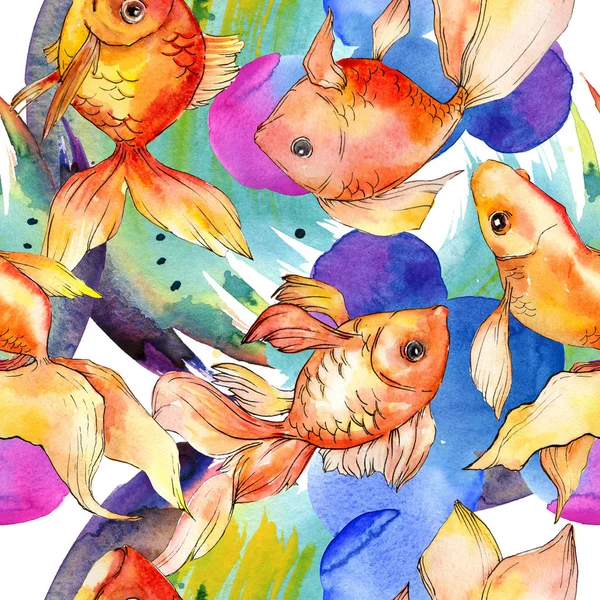 Watercolor Aquatic Colorful Goldfishes Colorful Abstract Illustration Seamless Background Pattern — Stock Photo, Image