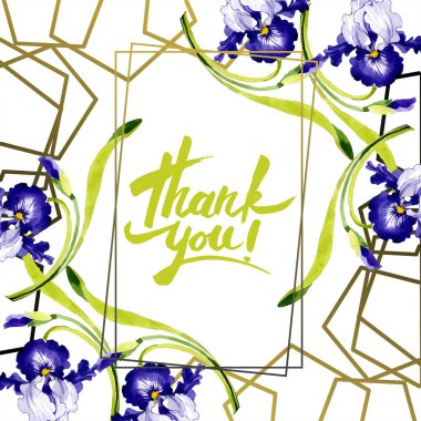 Mavi iris botanik çiçek. Vahşi bahar yaprak izole kır çiçeği. Suluboya arka plan illüstrasyon küme. Suluboya çizim moda aquarelle. Çerçeve kenarlığı süsleme Meydanı.