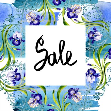 Mavi iris botanik çiçek. Vahşi bahar yaprak izole kır çiçeği. Suluboya arka plan illüstrasyon küme. Suluboya çizim moda aquarelle. Çerçeve kenarlığı süsleme Meydanı.