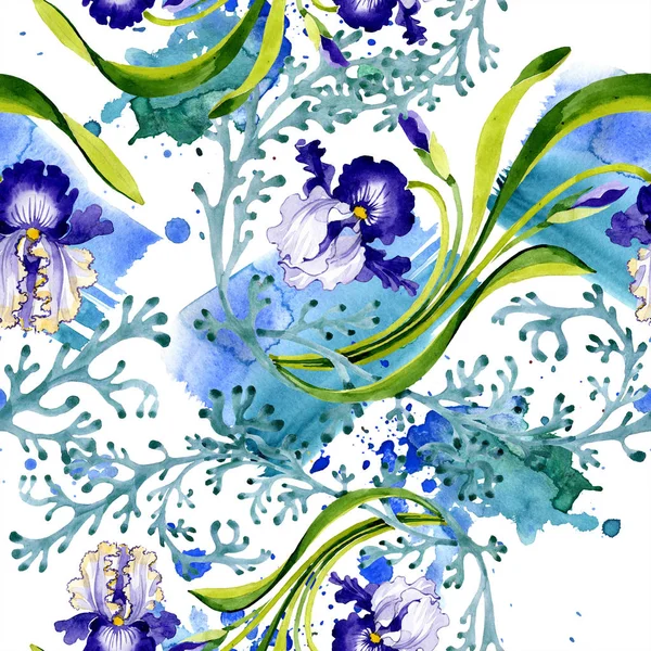 Blue Iris Floral Botanical Flower Wild Spring Leaf Isolated Watercolor — Stock Photo, Image