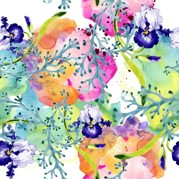 Блакитна Квітка Ірису Дикий Весняний Лист Ізольований Набір Акварельних Ілюстрацій — стокове фото