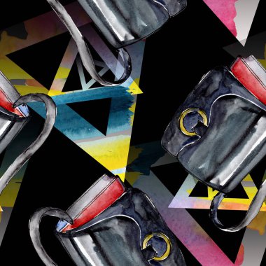 Moda kroki moda glamour çizimde bir suluboya stil öğesi. Giyim aksesuarları trendy moda kıyafet ayarlayın. Suluboya sorunsuz arka plan deseni ayarlayın. Kumaş duvar kağıdı yazdırma doku.