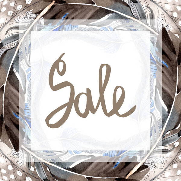 Акварель голубое и черное птичье перо из крыла изолированы. Перо Aquarelle для фона, рамки или границы. Акварель акварель акварель изолирована. Граничный орнамент
.