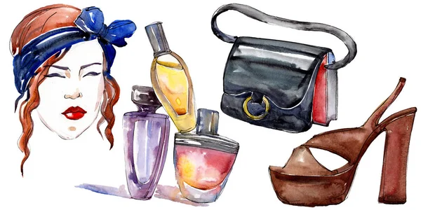 Girl Perfume Shoe Bag Sketch Fashion Glamour Illustration Watercolor Style — Stock Photo, Image