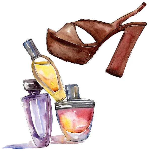 Shoe Perfume Sketch Fashion Glamour Illustration Watercolor Style Isolated Element — Stock Photo, Image