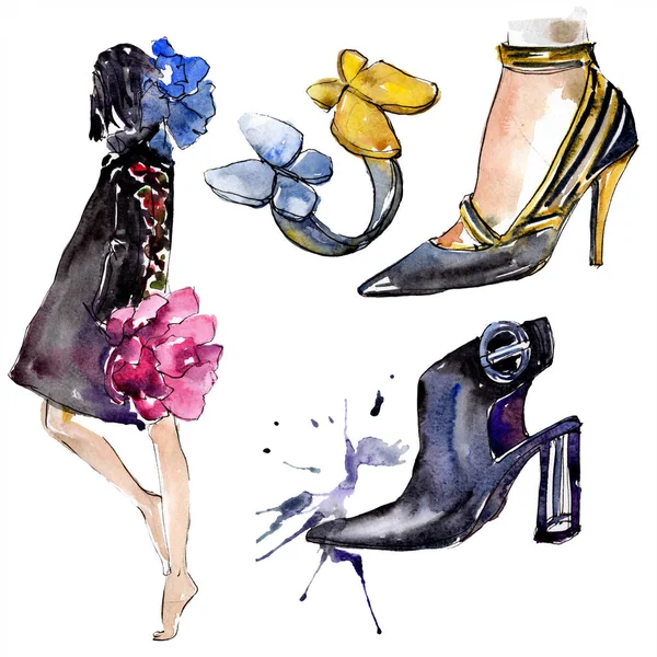 Femme Bague Chaussures Esquissent Illustration Glamour Mode Dans Élément Isolé — Photo