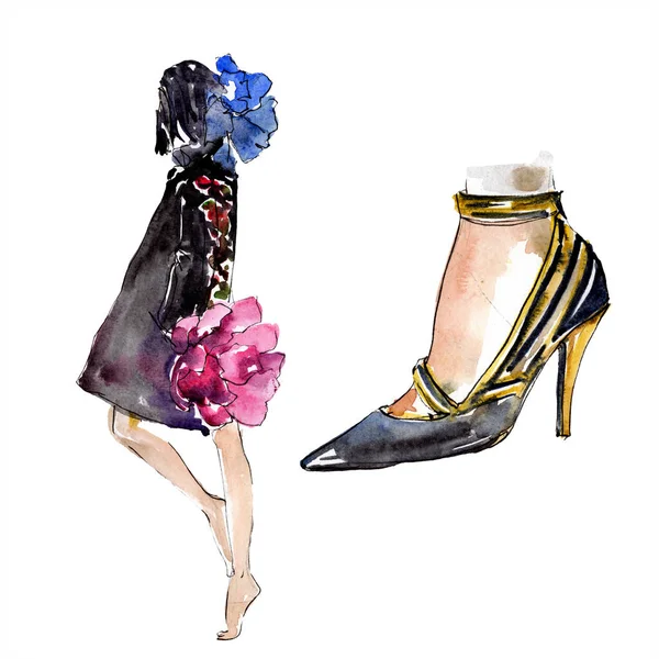 Kadın Ayakkabı Moda Glamour Çizimde Bir Suluboya Stil Izole Öğesi — Stok fotoğraf