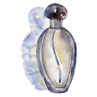 Parfüm kroki moda glamour çizimde bir suluboya stil izole öğesi. Giyim aksesuarları trendy moda kıyafet ayarlayın. Suluboya arka plan illüstrasyon seti.