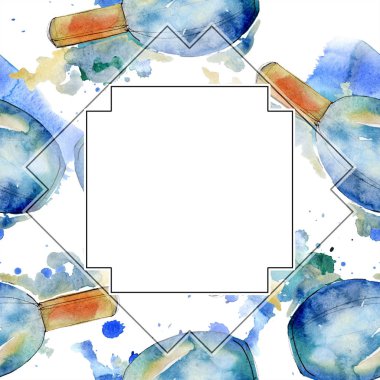 Bir suluboya stil izole öğesi moda kroki. Giyim aksesuarları trendy moda kıyafet ayarlayın. Suluboya arka plan illüstrasyon ayarlayın. Çerçeve kenarlığı süsleme Meydanı.