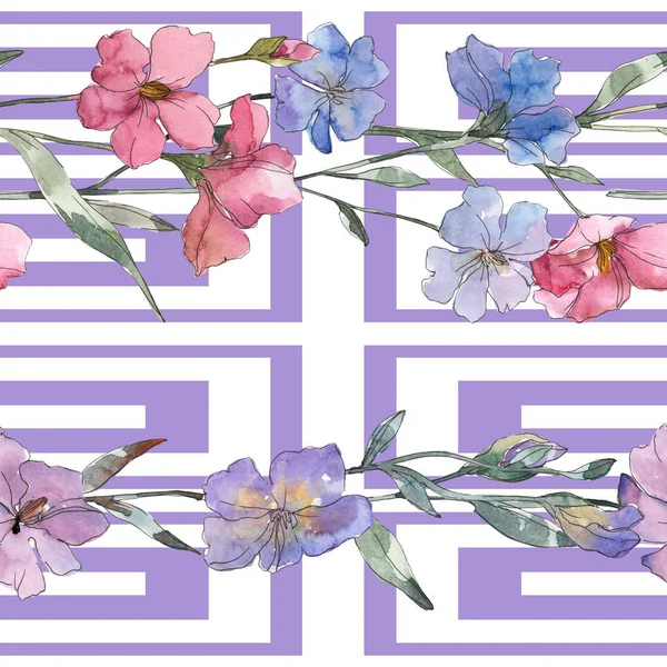 Rózsaszín Lila Len Botanikai Virág Vad Tavaszi Levél Elszigetelt Akvarell — Stock Fotó