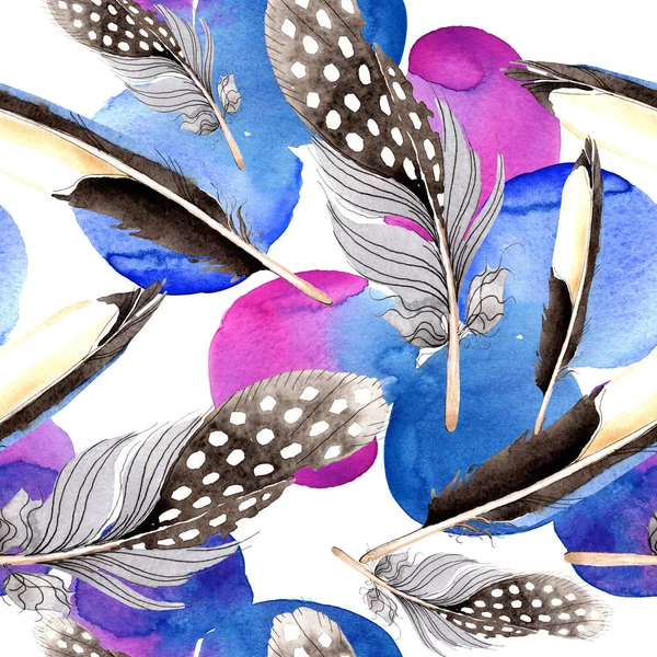 翅膀上的鸟羽毛 水彩背景插图集 无缝的背景模式 织物壁纸打印纹理 — 图库照片