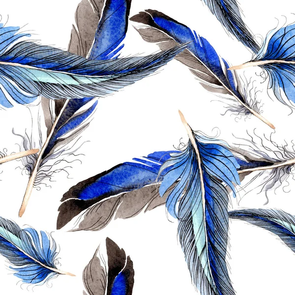 Bulu Burung Dari Sayap Set Ilustrasi Latar Belakang Cat Air — Stok Foto