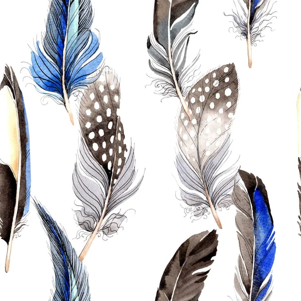 翼から鳥の羽 水彩画背景イラスト セット シームレスな背景パターン 壁紙印刷手触りの生地 — ストック写真
