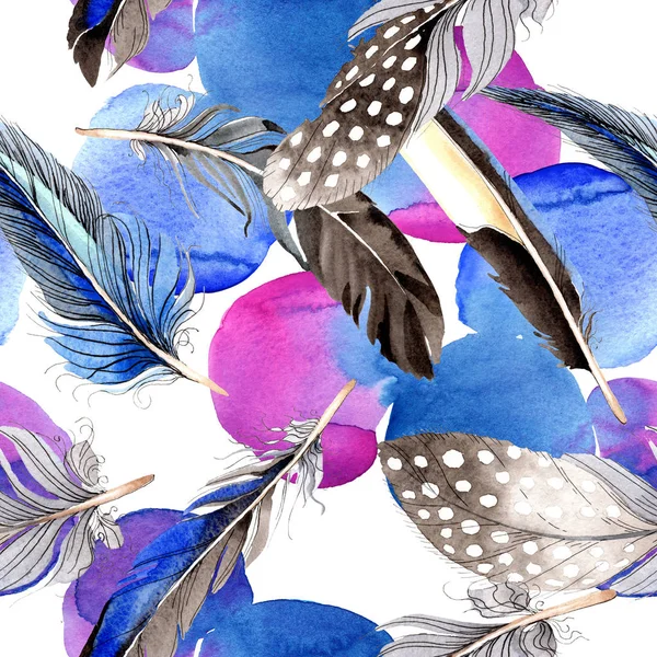 Bird Feathers Wing Watercolor Background Illustration Set Seamless Background Pattern — Stock Photo, Image