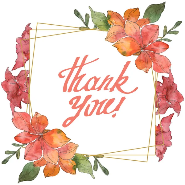 Red and yellow tropical floral botanical flowers. Wild spring leaf wildflower isolated. Watercolor background illustration set. Watercolour drawing fashion aquarelle. Frame border ornament square.