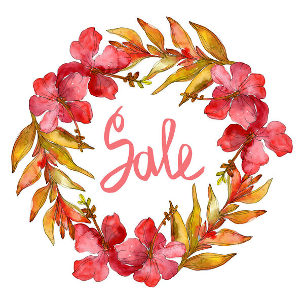 Цветы изолированы на белом. Набор акварельных фонов. Рамка пограничного украшения с надписью
