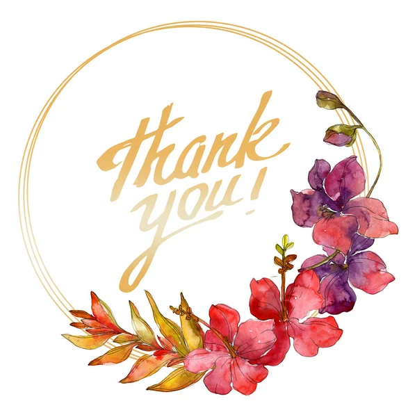 Flowers isolated on white. Watercolor background illustration set. Frame border ornament with inscription