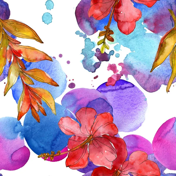 Red flowers watercolor background illustration set. Seamless background pattern.