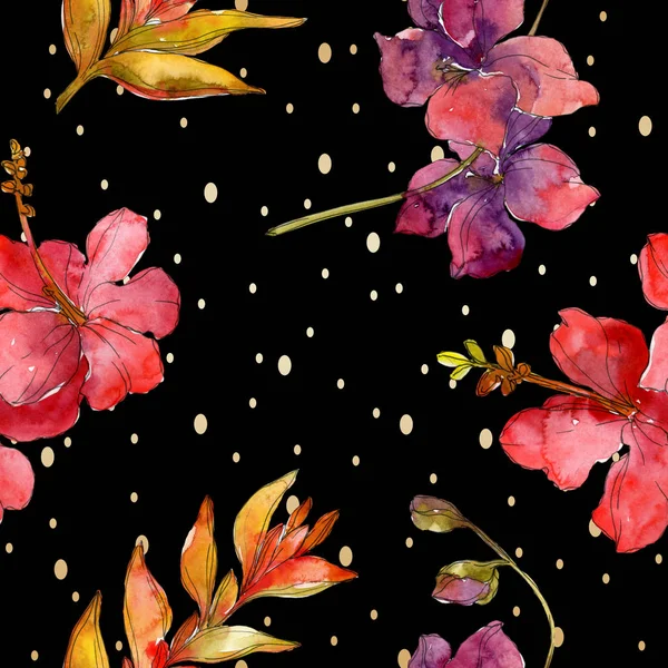 Red Flowers Watercolor Background Illustration Set Seamless Background Pattern — Stock Photo, Image