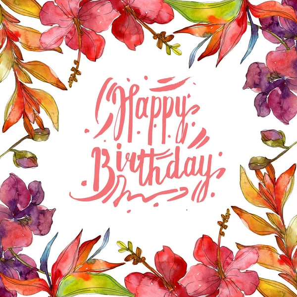 Flowers isolated on white. Watercolor background illustration set. Frame border ornament with inscription