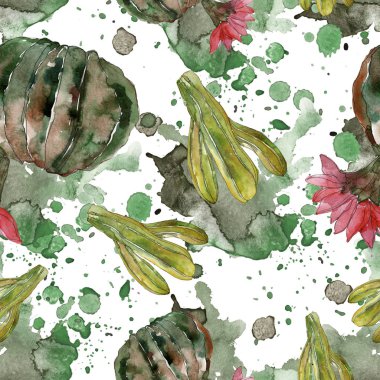 Yeşil kaktüs botanik çiçek. Vahşi bahar kır çiçeği izole. Suluboya resim kümesi. Suluboya çizim moda aquarelle. Sorunsuz arka plan deseni. Kumaş duvar kağıdı yazdırma doku.