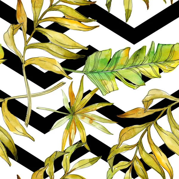 Tropical floral botanical flowers. Exotic plant leaf isolated. Watercolor illustration set. Watercolour drawing fashion aquarelle. Seamless background pattern. Fabric wallpaper print texture.