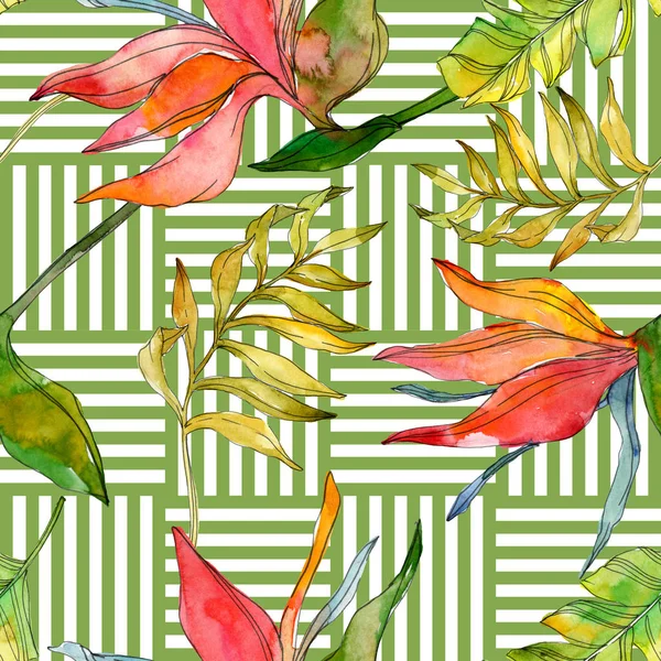 Tropical floral botanical flowers. Exotic plant leaf isolated. Watercolor illustration set. Watercolour drawing fashion aquarelle. Seamless background pattern. Fabric wallpaper print texture.