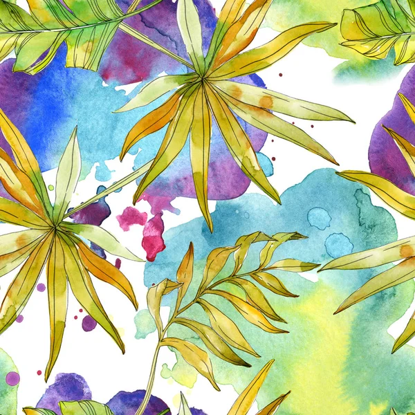 Tropical floral botanical flowers. Exotic plant leaf isolated. Watercolor illustration set. Watercolour drawing fashion aquarelle. Seamless background pattern. Fabric wallpaper print texture.