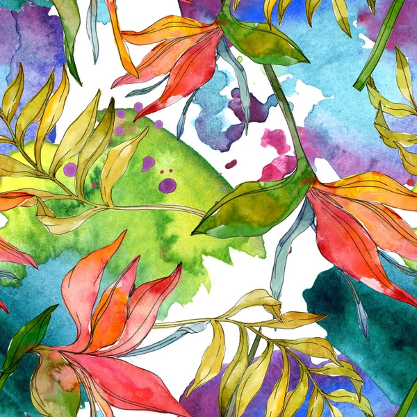 Tropical floral botanical flowers. Exotic plant leaf isolated. Watercolor illustration set. Watercolour drawing fashion aquarelle. Seamless background pattern. Fabric wallpaper print texture.
