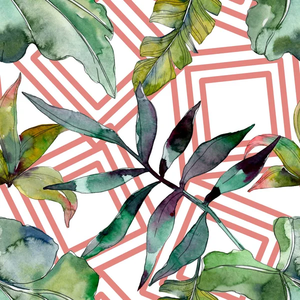 Zöld Leveles Növény Botanikus Egzotikus Trópusi Hawaii Nyári Akvarell Illusztráció — Stock Fotó