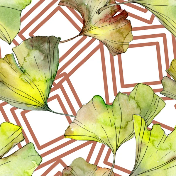 Yellow Green Ginkgo Biloba Foliage Watercolor Illustration Seamless Background Pattern — Stock Photo, Image