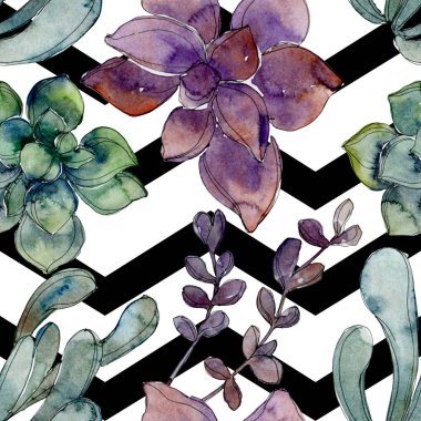 Egzotik tropik hawaiian botanik succulents. Suluboya resim kümesi. Sorunsuz arka plan deseni. Kumaş duvar kağıdı yazdırma doku.