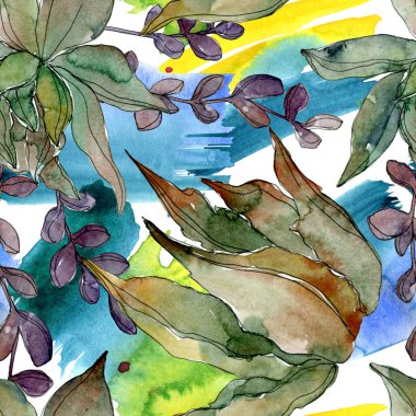 Egzotik tropik hawaiian botanik succulents. Suluboya resim kümesi. Sorunsuz arka plan deseni. Kumaş duvar kağıdı yazdırma doku.