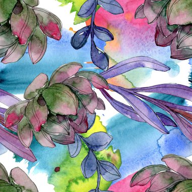 Etli botanik çiçek. Vahşi bahar yaprak izole. Suluboya resim kümesi. Suluboya çizim moda aquarelle. Sorunsuz arka plan deseni. Kumaş duvar kağıdı yazdırma doku.
