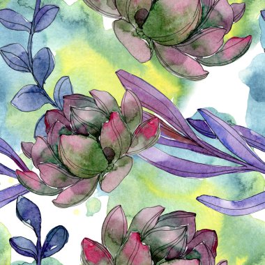 Etli botanik çiçek. Vahşi bahar yaprak izole. Suluboya resim kümesi. Suluboya çizim moda aquarelle. Sorunsuz arka plan deseni. Kumaş duvar kağıdı yazdırma doku.