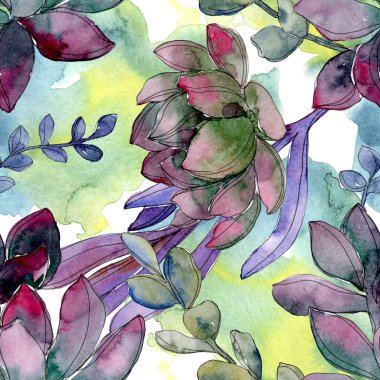 Etli botanik çiçek. Vahşi bahar yaprak izole. Suluboya resim kümesi. Suluboya çizim moda aquarelle. Sorunsuz arka plan deseni. Kumaş duvar kağıdı yazdırma doku.