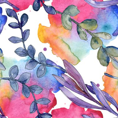 Etli botanik çiçek. Vahşi bahar yaprak izole. Suluboya resim kümesi. Suluboya çizim moda aquarelle. Sorunsuz arka plan deseni. Kumaş duvar kağıdı yazdırma doku.