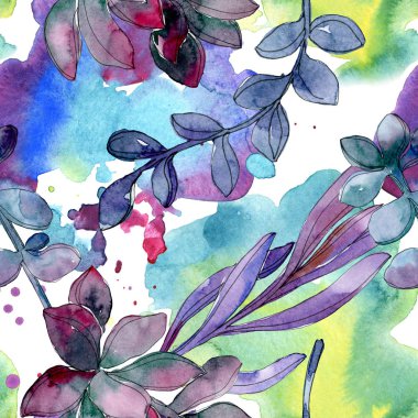 Etli botanik çiçek. Vahşi bahar yaprak izole. Suluboya resim kümesi. Suluboya çizim moda aquarelle. Sorunsuz arka plan deseni. Kumaş duvar kağıdı yazdırma doku.