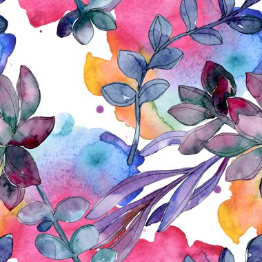 Etli botanik çiçek. Vahşi bahar yaprak izole. Suluboya resim kümesi. Suluboya çizim moda aquarelle. Sorunsuz arka plan deseni. Kumaş duvar kağıdı yazdırma doku.