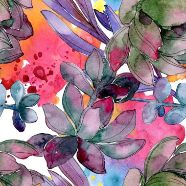 Etli botanik çiçek. Vahşi bahar yaprak izole. Suluboya resim kümesi. Suluboya çizim moda aquarelle. Sorunsuz arka plan deseni. Kumaş duvar kağıdı yazdırma doku.