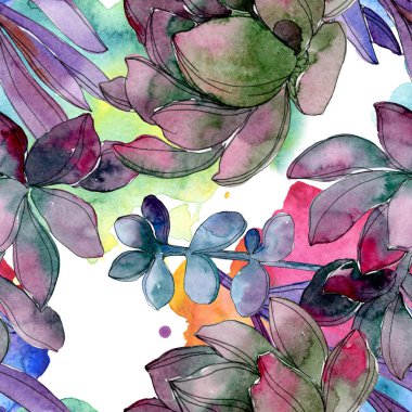 Etli botanik çiçek. Vahşi bahar yaprak izole. Suluboya resim kümesi. Suluboya çizim moda aquarelle. Sorunsuz arka plan deseni. Kumaş duvar kağıdı yazdırma doku.
