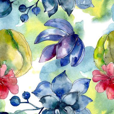 Succulent botanical flowers. Watercolor illustration set. Seamless background pattern. Fabric wallpaper print texture. clipart