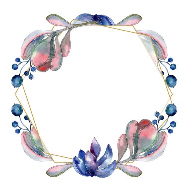 Etli botanik çiçek. Suluboya arka plan illüstrasyon küme. Çerçeve kenarlığı süsleme.