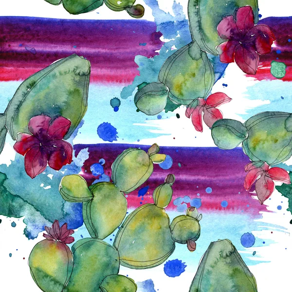 Ensemble Illustration Aquarelle Cactus Vert Modèle Fond Sans Couture Texture — Photo