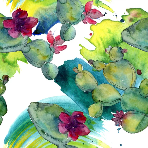 Ensemble Illustration Aquarelle Cactus Vert Modèle Fond Sans Couture Texture — Photo