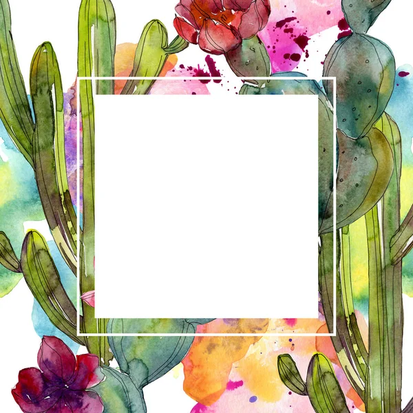 Green Cacti Watercolor Background Illustration Set Frame Border Ornament Copy — Stock Photo, Image