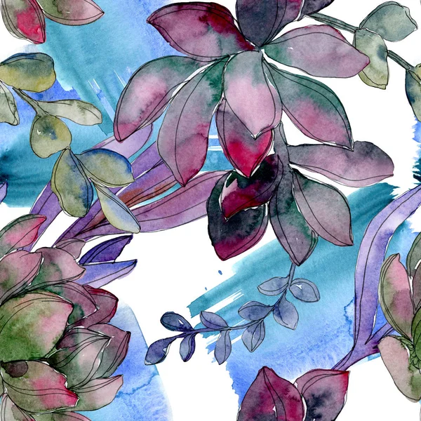 Etli botanik çiçek. Vahşi bahar yaprak izole. Suluboya resim kümesi. Suluboya çizim moda aquarelle. Sorunsuz arka plan deseni. Kumaş duvar kağıdı yazdırma doku.
